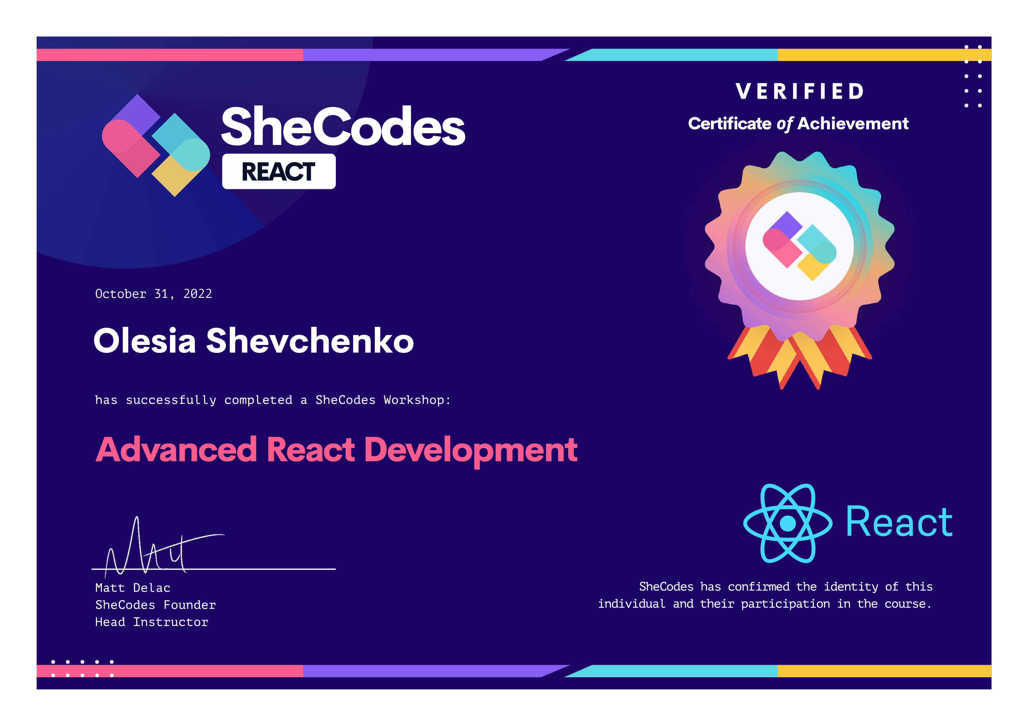 certificate AdvancedReact